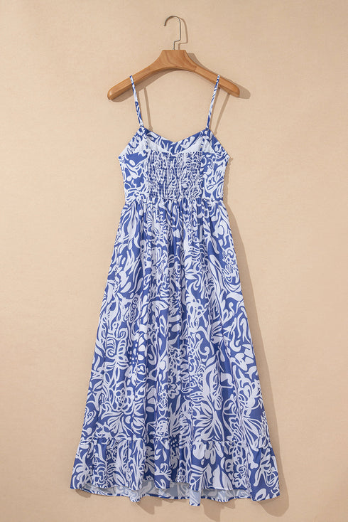 Bohemian Smocked Spaghetti Strap A Line Floral Dress