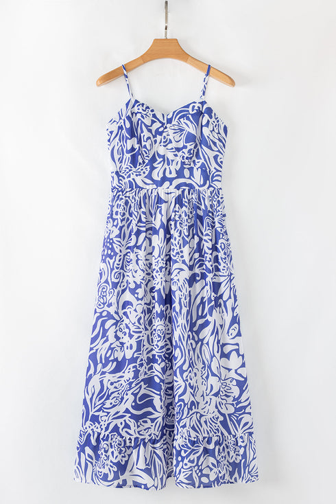 Bohemian Smocked Spaghetti Strap A Line Floral Dress