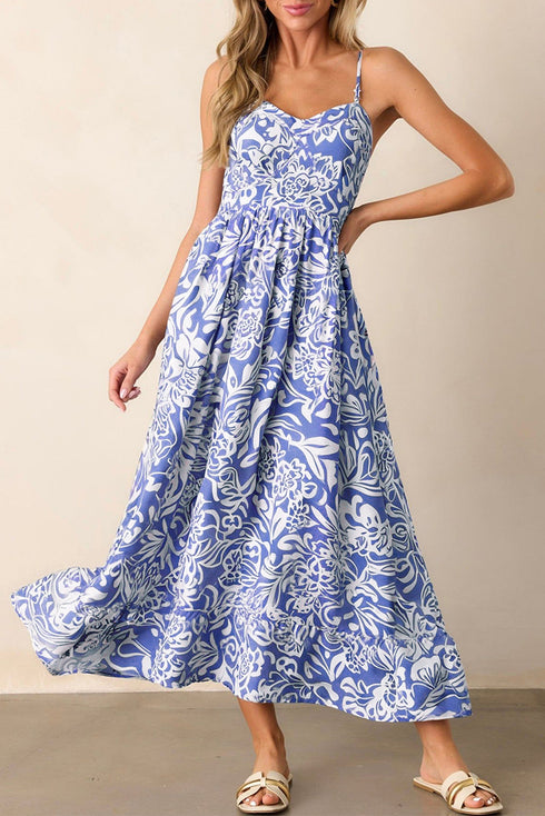 Bohemian Smocked Spaghetti Strap A Line Floral Dress