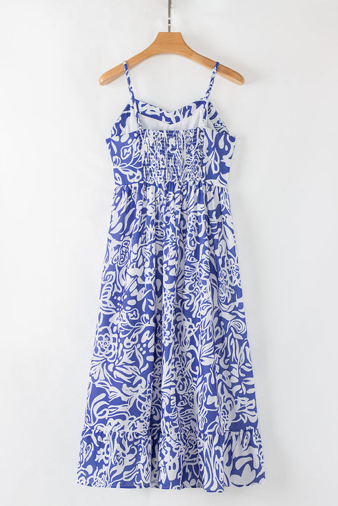 Bohemian Smocked Spaghetti Strap A Line Floral Dress