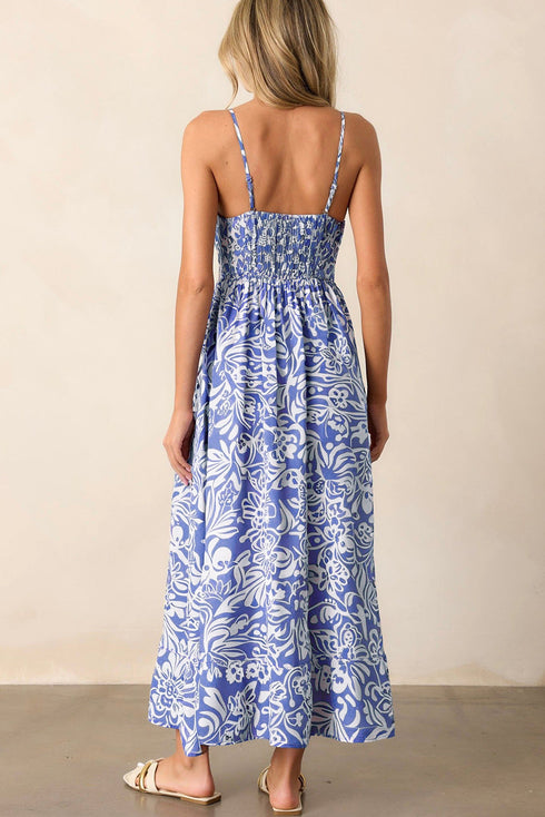Bohemian Smocked Spaghetti Strap A Line Floral Dress