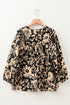 Bohemian Split Neck Shirred Yoke Bracelet Sleeve Blouse