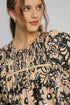 Bohemian Split Neck Shirred Yoke Bracelet Sleeve Blouse