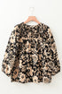 Bohemian Split Neck Shirred Yoke Bracelet Sleeve Blouse
