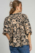 Bohemian Split Neck Shirred Yoke Bracelet Sleeve Blouse