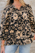 Bohemian Split Neck Shirred Yoke Bracelet Sleeve Blouse