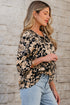 Bohemian Split Neck Shirred Yoke Bracelet Sleeve Blouse