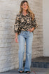 Bohemian Split Neck Shirred Yoke Bracelet Sleeve Blouse