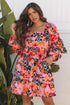 Bohemian Square Neck Puff Sleeve Mini Dress