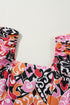 Bohemian Square Neck Puff Sleeve Mini Dress