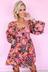 Bohemian Square Neck Puff Sleeve Mini Dress