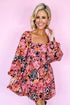 Bohemian Square Neck Puff Sleeve Mini Dress