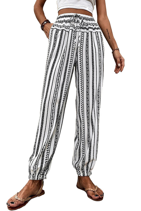 Bohemian Stripe Print Elastic Waistband Jogger Pants