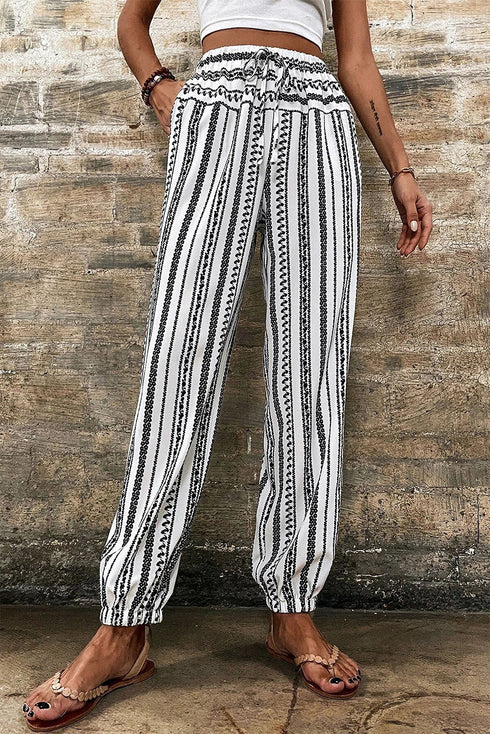 Bohemian Stripe Print Elastic Waistband Jogger Pants