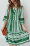 Bohemian Striped Half Button Three Quarter Sleeve Mini Dress