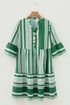 Bohemian Striped Half Button Three Quarter Sleeve Mini Dress
