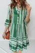 Bohemian Striped Half Button Three Quarter Sleeve Mini Dress