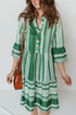 Bohemian Striped Half Button Three Quarter Sleeve Mini Dress