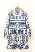 Bohemian Striped Print Split Neck Long Sleeve Mini Dress
