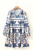 Bohemian Striped Print Split Neck Long Sleeve Mini Dress