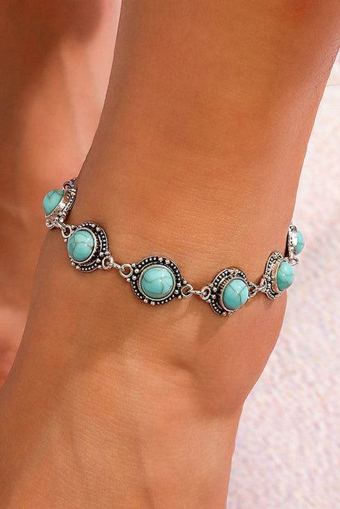 Bohemian Style Natural Stone Beaded Alloy Chain Anklet