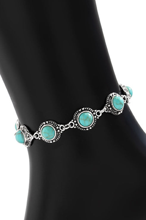 Bohemian Style Natural Stone Beaded Alloy Chain Anklet