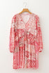Bohemian Tassel Tie Long Sleeve Flowy Mini Floral Dress
