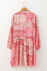 Bohemian Tassel Tie Long Sleeve Flowy Mini Floral Dress