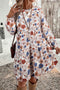 Bohemian Tiered Ruffled Long Sleeve Round Neck Floral Dress