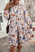 Bohemian Tiered Ruffled Long Sleeve Round Neck Floral Dress