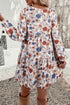 Bohemian Tiered Ruffled Long Sleeve Round Neck Floral Dress