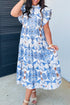 Bohemian Tropical Botanic Print Ruffle Sleeve Maxi Dress