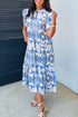 Bohemian Tropical Botanic Print Ruffle Sleeve Maxi Dress