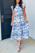 Bohemian Tropical Botanic Print Ruffle Sleeve Maxi Dress
