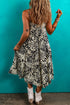 Bohemian Tropical Palm Print Wrapped Tiered Spaghetti Strap Midi Dress
