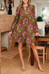 Bohemian Tunic Puff Sleeve Ruffled Babydoll Floral Dress
