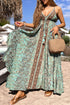 Bohemian V Neck Backless Ruffled Tassel Waist Maxi Floral Dress