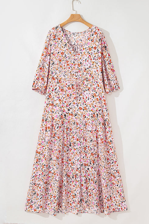Bohemian V Neck Half Sleeve A Line Floral Dress