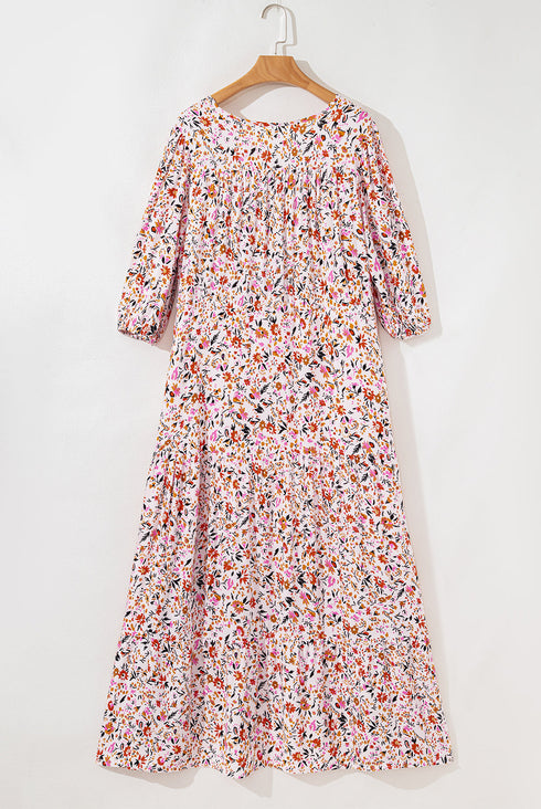 Bohemian V Neck Half Sleeve A Line Floral Dress