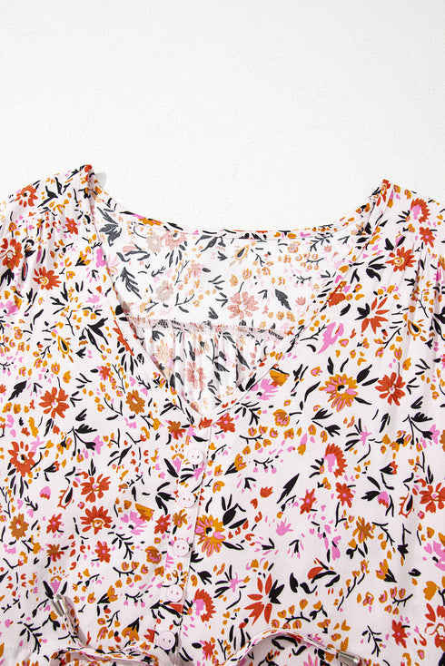 Bohemian V Neck Half Sleeve A Line Floral Dress