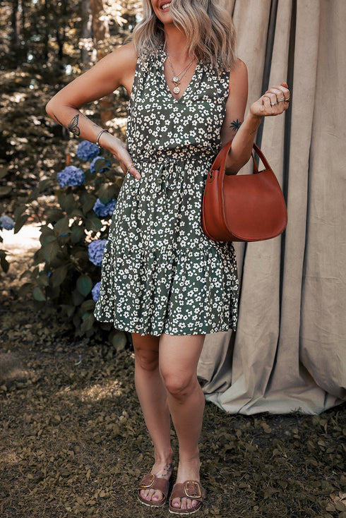 Bohemian V Neck Sleeveless A Line Tunic Floral Dress