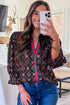 Bohemian Vintage Floral V Neckline Bracelet Sleeve Blouse