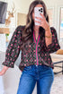 Bohemian Vintage Floral V Neckline Bracelet Sleeve Blouse