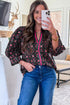 Bohemian Vintage Floral V Neckline Bracelet Sleeve Blouse