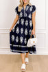 Bohemian Western Print Notched Neck Short Sleeve Midi Dress