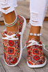 Bohemian Western Printed Lacing Detail Flat Slip On Shoes