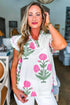 Bohemian Wildflower Print Scalloped Trim Short Sleeve Blouse
