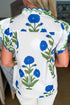 Bohemian Wildflower Print Scalloped Trim Short Sleeve Blouse