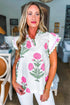 Bohemian Wildflower Print Scalloped Trim Short Sleeve Blouse