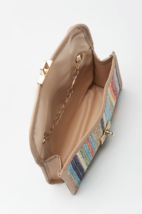 Bohemian Woven Grass Striped Flap Shoulder Bag